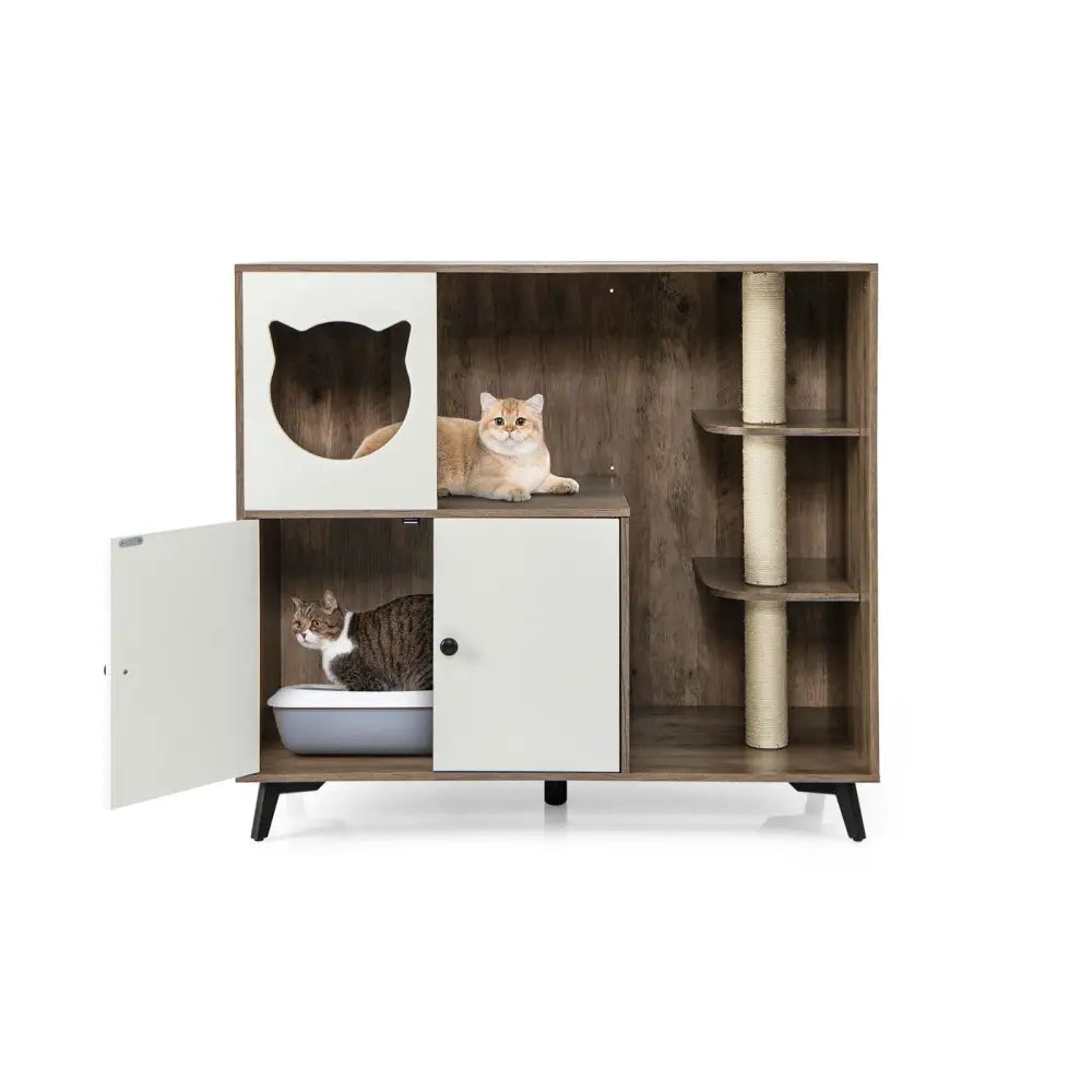 Cat Litter Box Enclosure with 3 Sisal Scratching Posts for Indoor Cats-Natural - Natural - Cat Houses