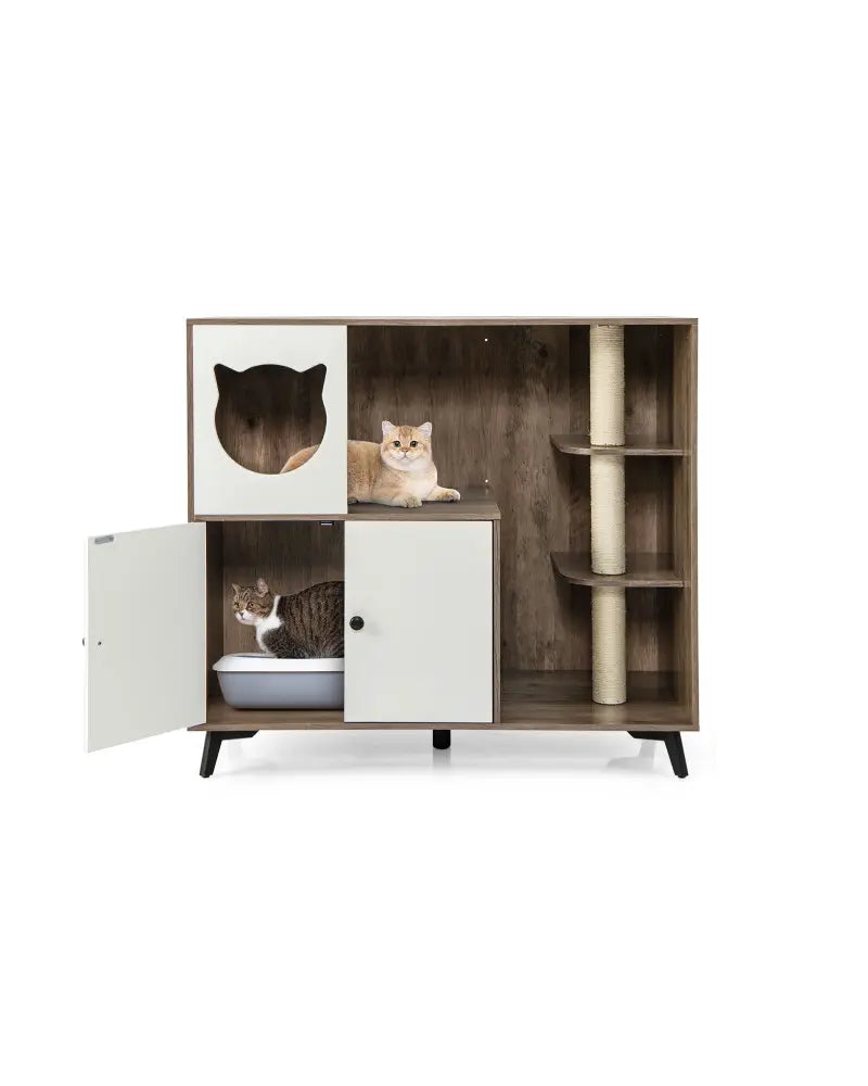 Cat Litter Box Enclosure with 3 Sisal Scratching Posts for Indoor Cats-Natural - Natural - Cat Houses