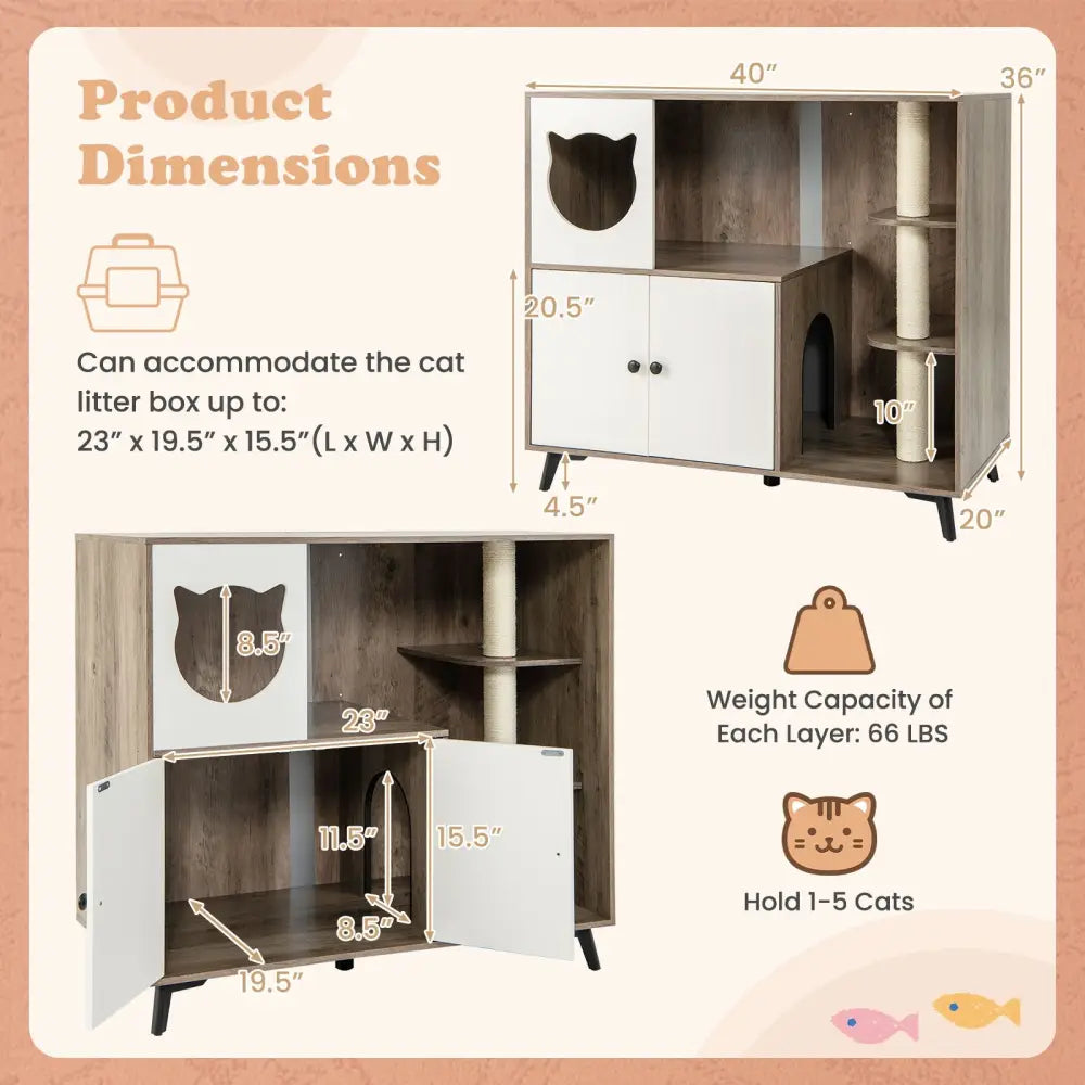 Cat Litter Box Enclosure with 3 Sisal Scratching Posts for Indoor Cats-Natural - Natural - Cat Houses