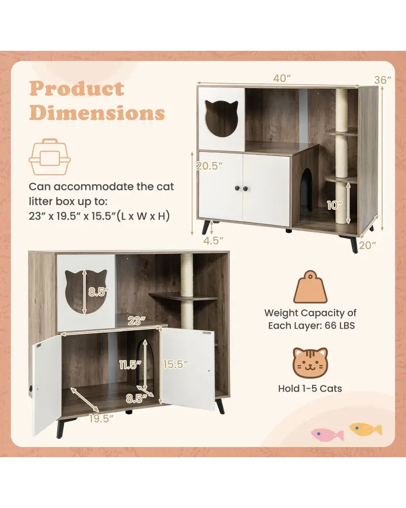 Cat Litter Box Enclosure with 3 Sisal Scratching Posts for Indoor Cats-Natural - Natural - Cat Houses