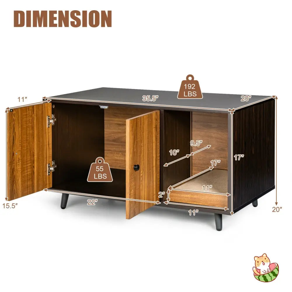 Cat Litter Box Enclosure with Divider and Double Doors-Brown - Brown - Cat Houses