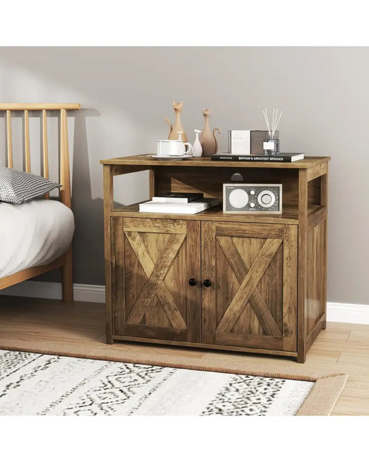 Cat Litter Box Enclosure with Double Barn Doors Divider Side Entry and Storage Shelf - Oak - Cat Houses