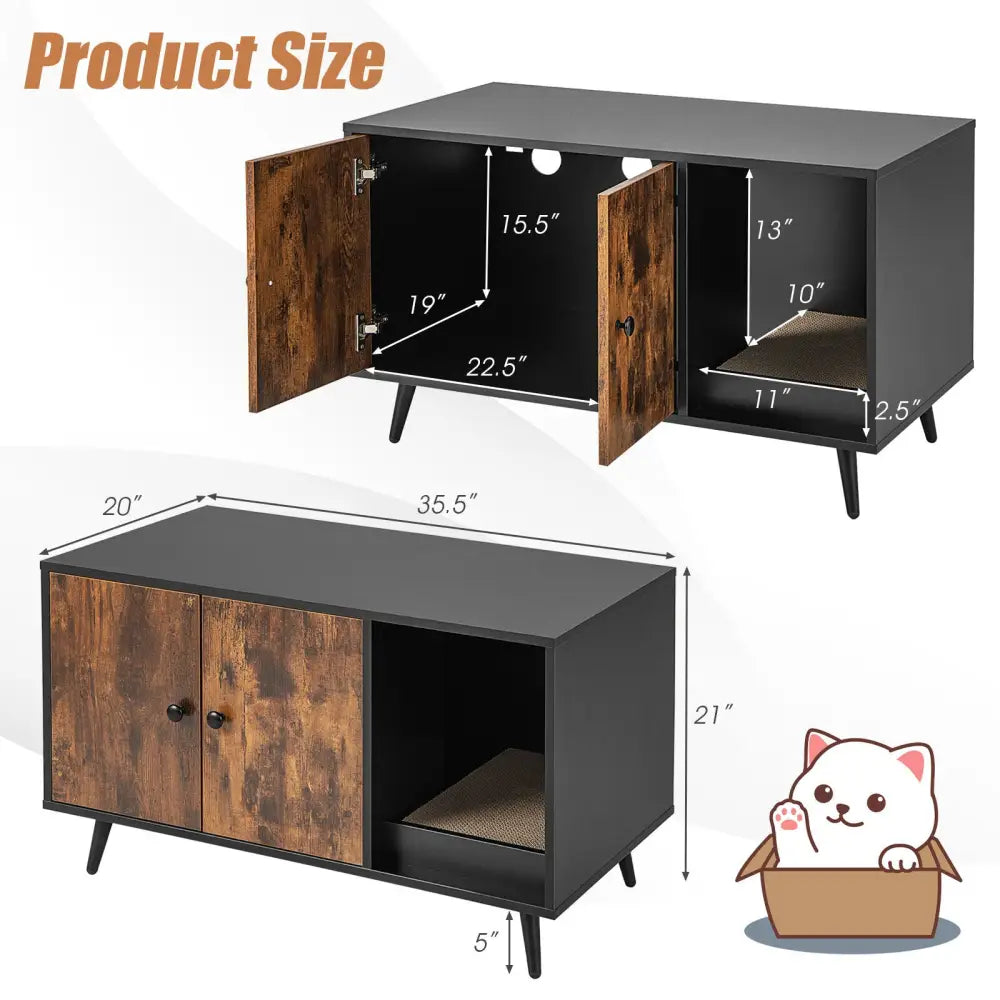 Cat Litter Box Enclosure with Double Door Cabinet - Natural - Cat Houses