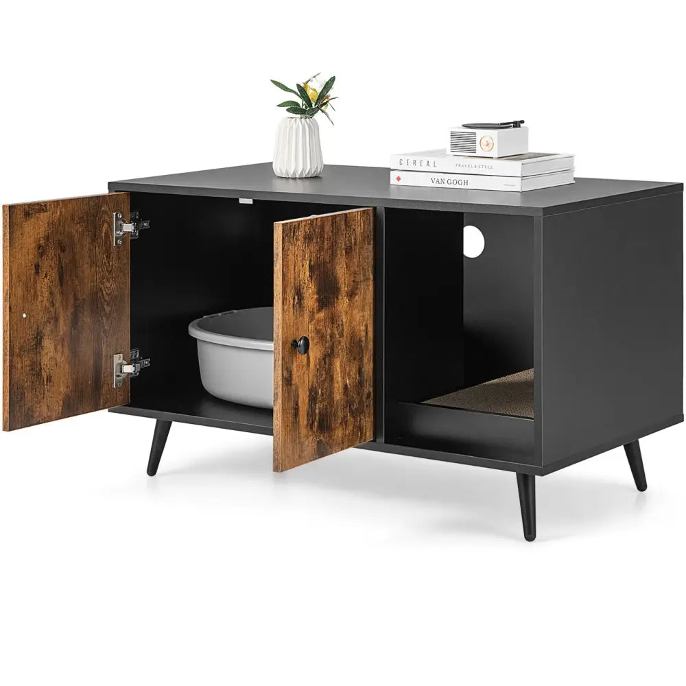 Cat Litter Box Enclosure with Double Door Cabinet - Natural - Cat Houses