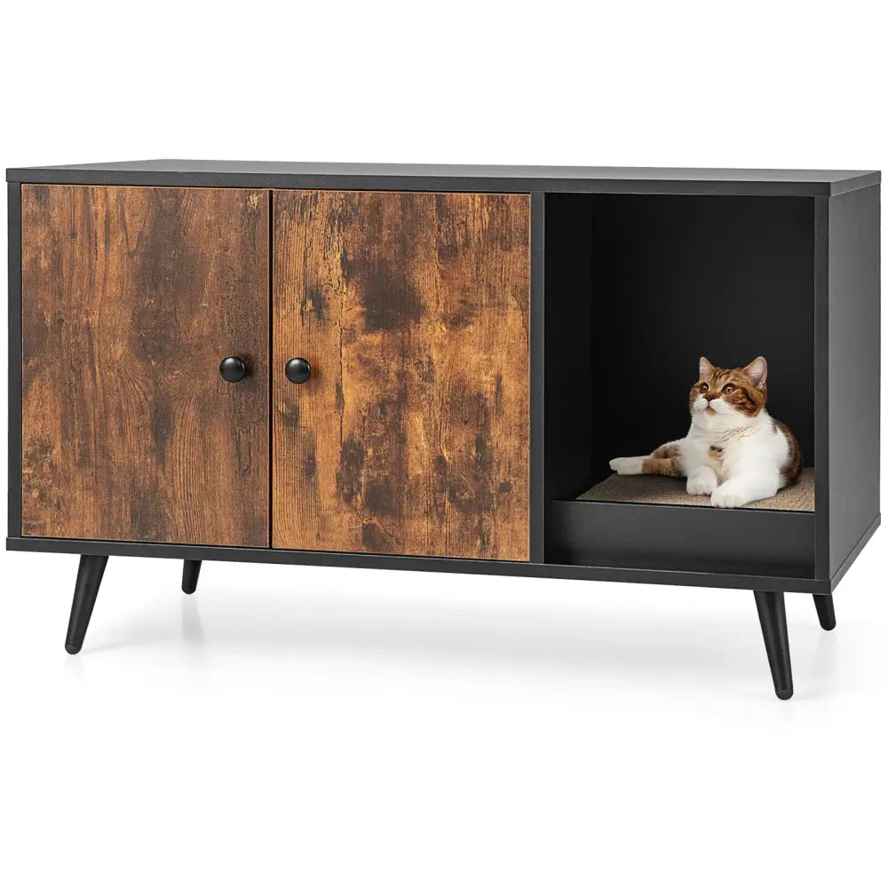 Cat Litter Box Enclosure with Double Door Cabinet - Natural - Cat Houses