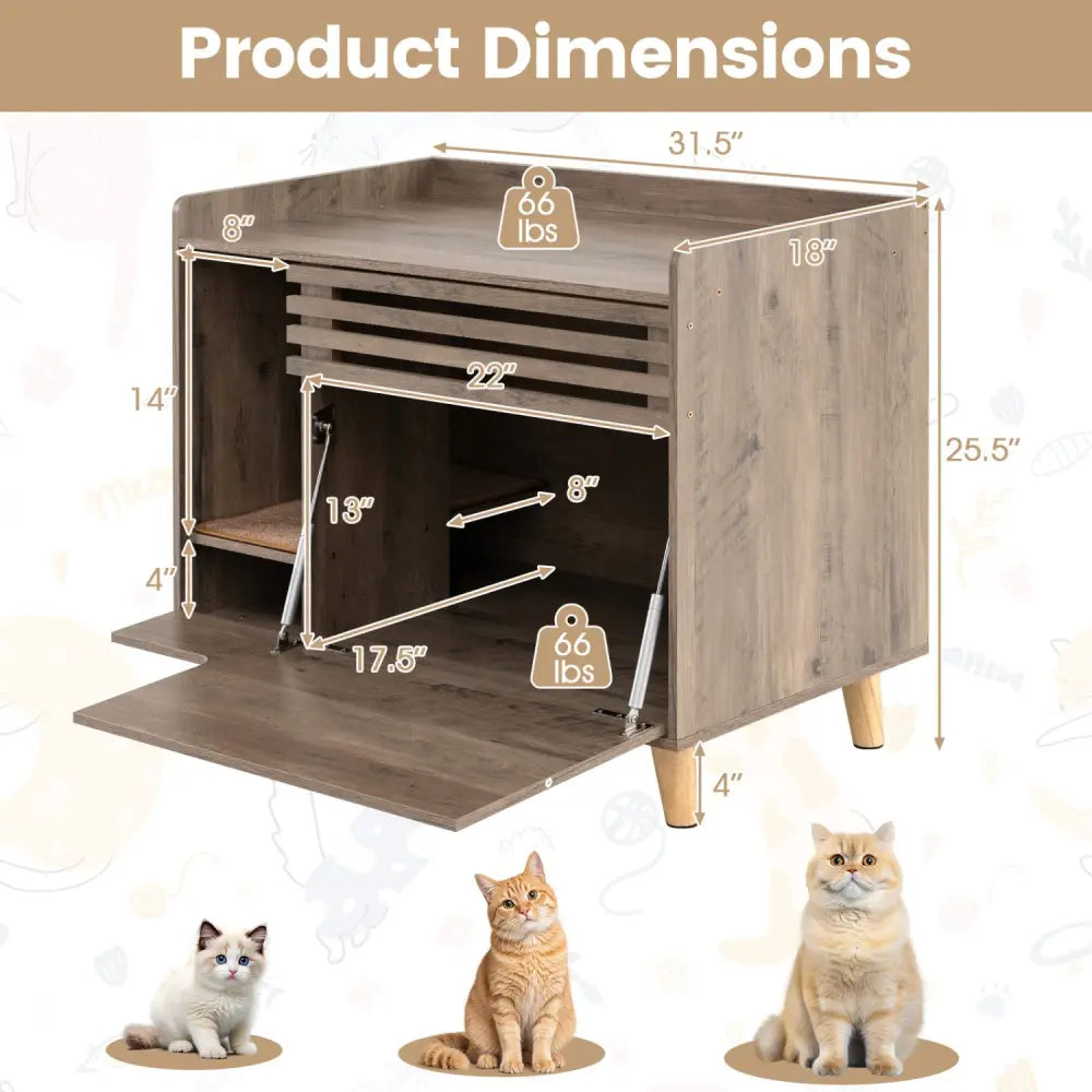 Cat Litter Box Enclosure with Flip-down Opening Door and Scratching Mat-Brown - Brown - Cat Houses