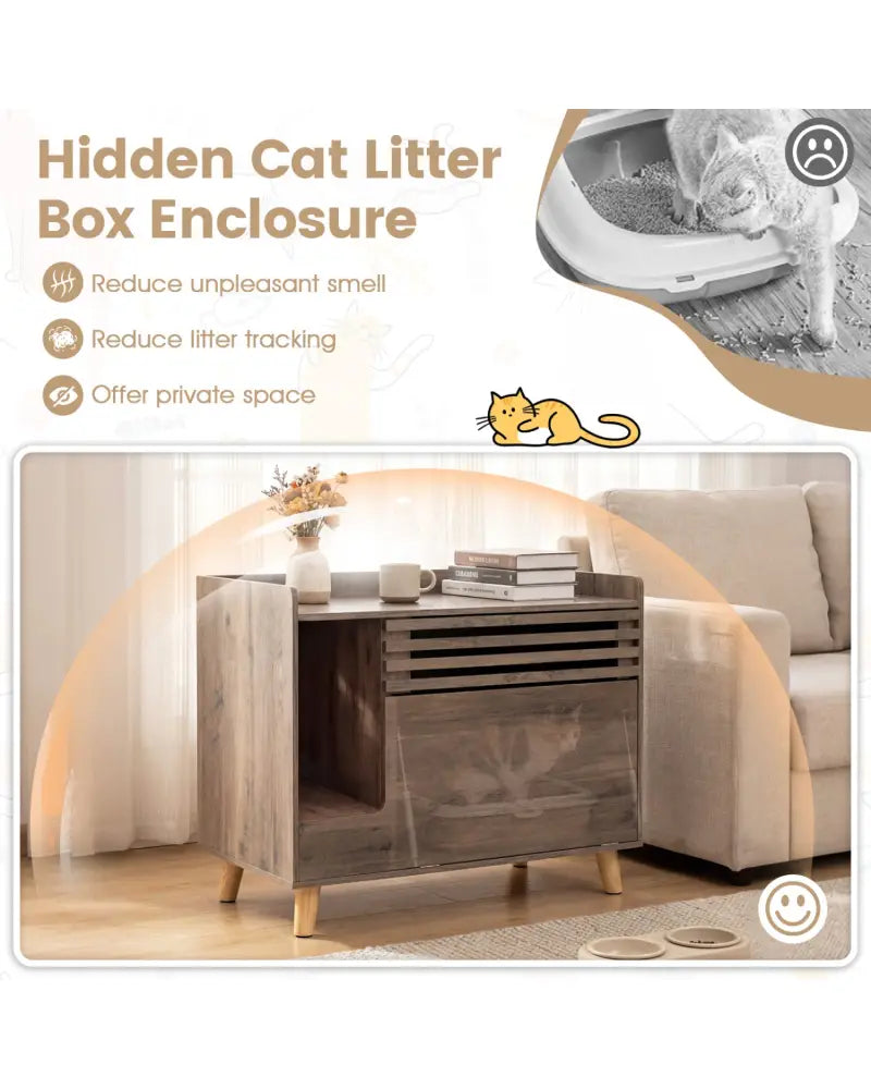 Cat Litter Box Enclosure with Flip-down Opening Door and Scratching Mat-Brown - Brown - Cat Houses