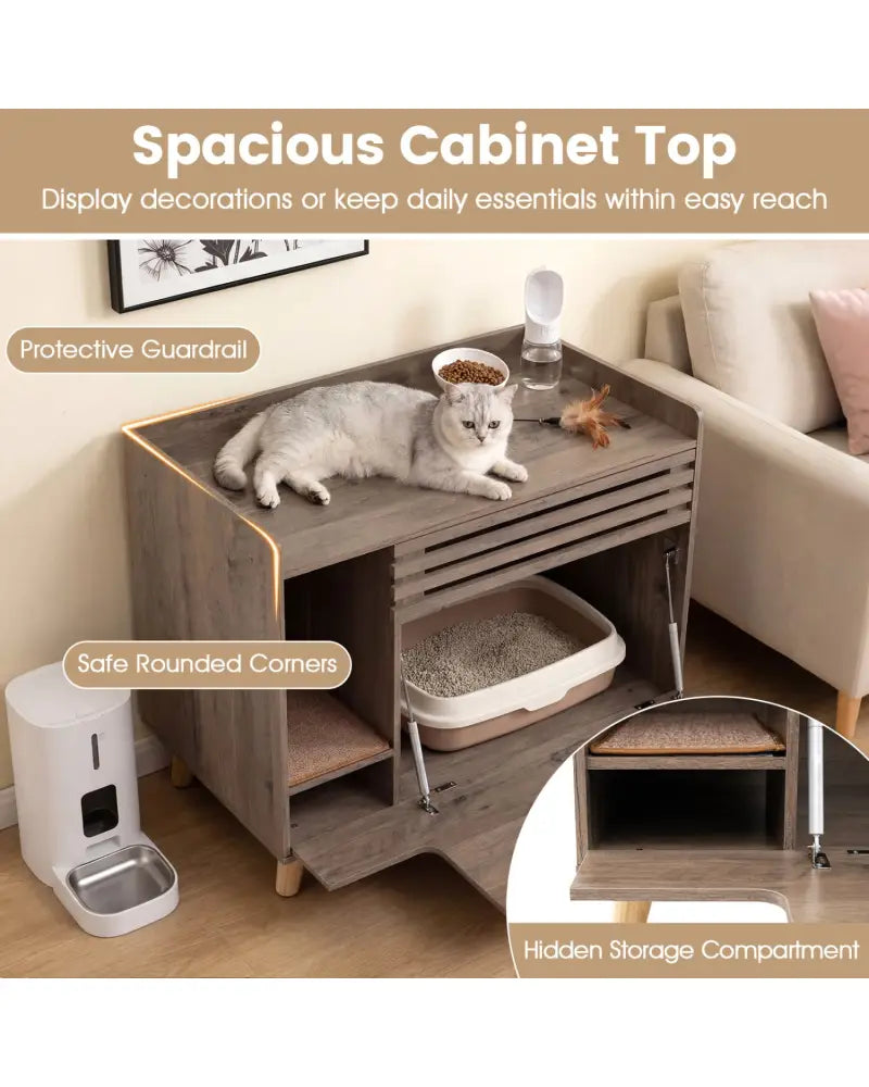 Cat Litter Box Enclosure with Flip-down Opening Door and Scratching Mat-Brown - Brown - Cat Houses
