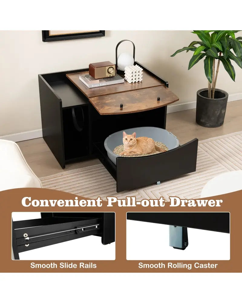 Cat Litter Box Enclosure with Pull-out Drawer-Black - Black - Cat Houses