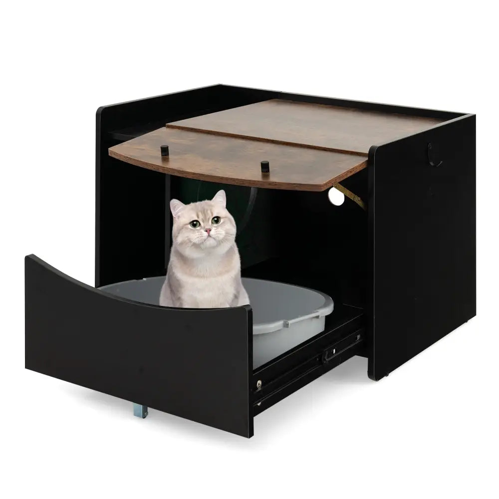 Cat Litter Box Enclosure with Pull-out Drawer-Black - Black - Cat Houses