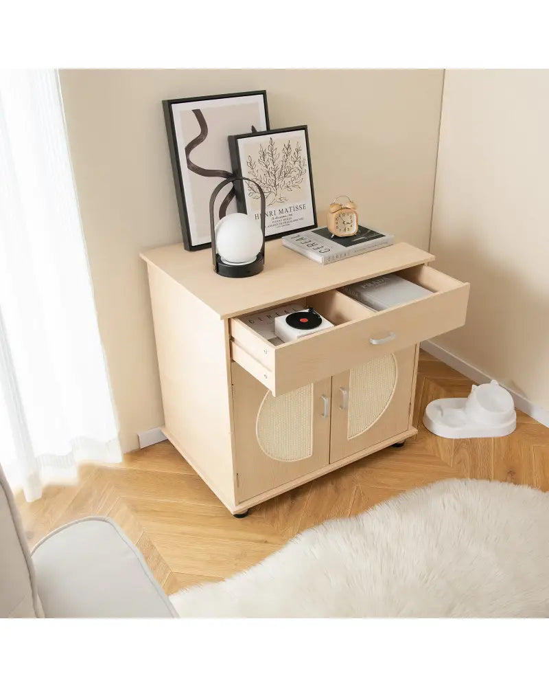 Cat Litter Box Enclosure with Sisal Scratching Doors and Storage-Natural - Natural - Cat Houses