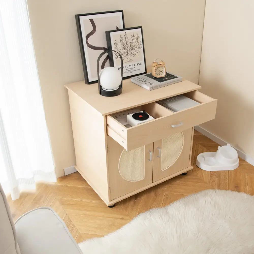 Cat Litter Box Enclosure with Sisal Scratching Doors and Storage-Natural - Natural - Cat Houses