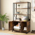 Cat Litter Box Enclosure with Storage and 3-tier Shelves-Rustic Brown - Rustic Brown - Cat Houses