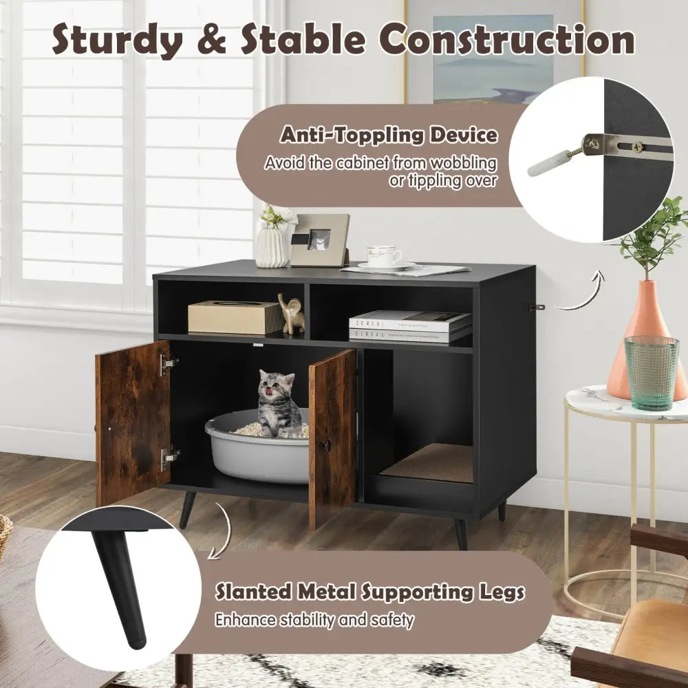 Cat Litter Box Enclosure with Storage Compartments and Pet Scratcher - Cat Houses