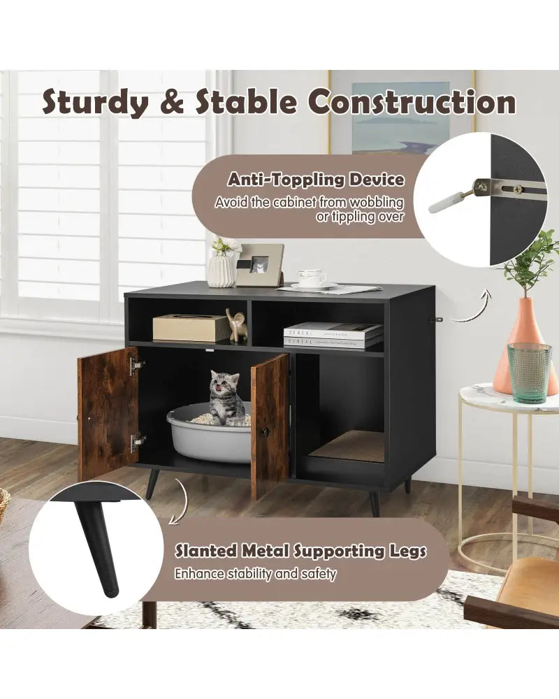 Cat Litter Box Enclosure with Storage Compartments and Pet Scratcher - Cat Houses