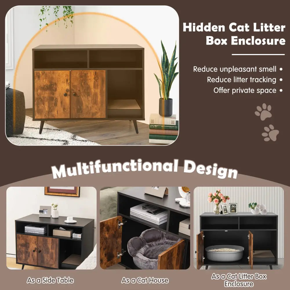 Cat Litter Box Enclosure with Storage Compartments and Pet Scratcher - Cat Houses