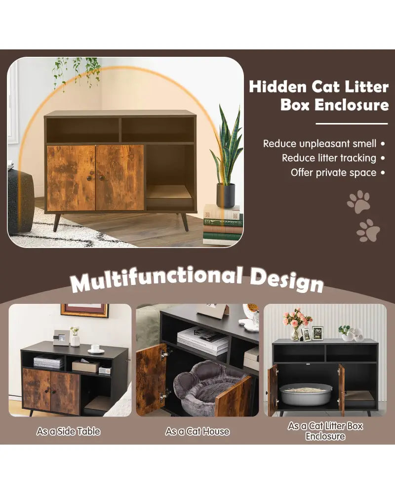 Cat Litter Box Enclosure with Storage Compartments and Pet Scratcher - Cat Houses