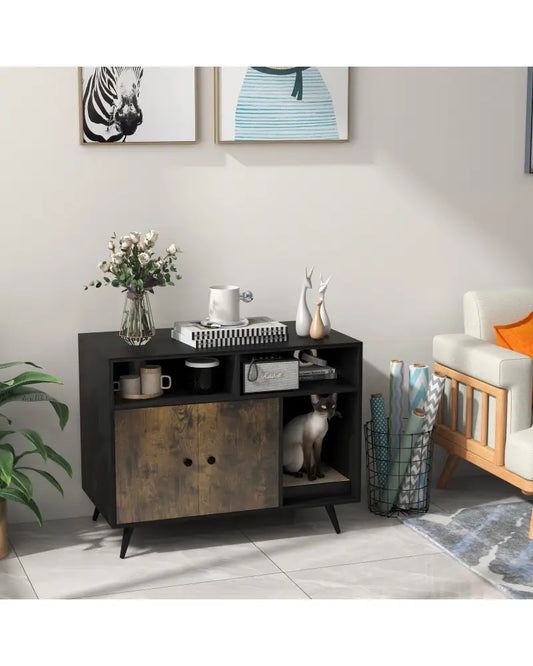 Cat Litter Box Enclosure with Storage Compartments and Pet Scratcher - Cat Houses