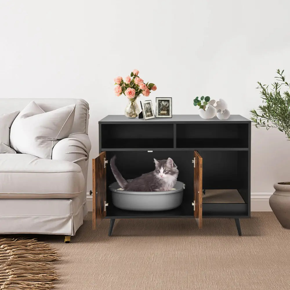 Cat Litter Box Enclosure with Storage Compartments and Pet Scratcher - Cat Houses