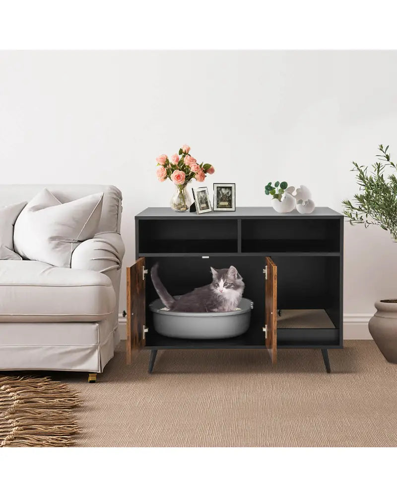 Cat Litter Box Enclosure with Storage Compartments and Pet Scratcher - Cat Houses