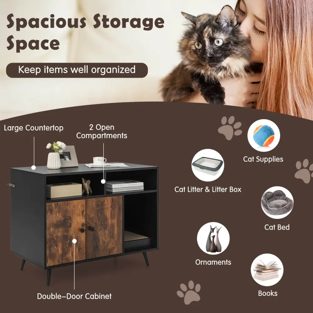 Cat Litter Box Enclosure with Storage Compartments and Pet Scratcher - Cat Houses