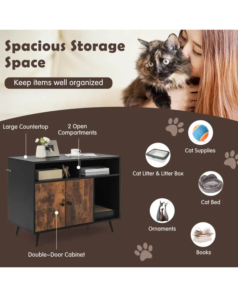 Cat Litter Box Enclosure with Storage Compartments and Pet Scratcher - Cat Houses