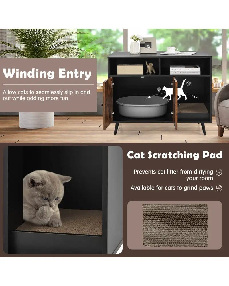 Cat Litter Box Enclosure with Storage Compartments and Pet Scratcher - Cat Houses