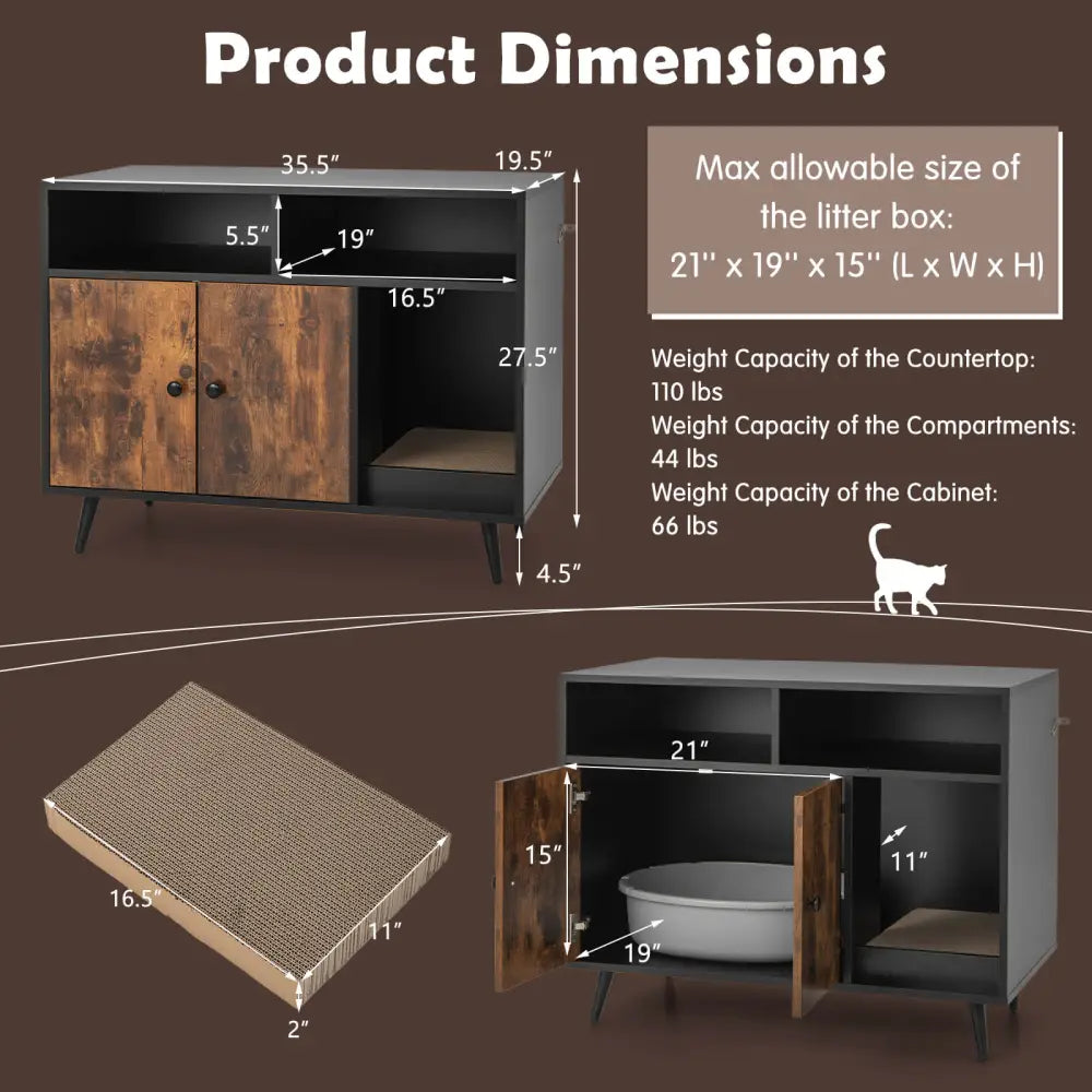 Cat Litter Box Enclosure with Storage Compartments and Pet Scratcher - Cat Houses