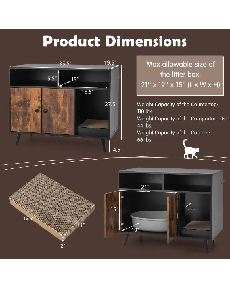 Cat Litter Box Enclosure with Storage Compartments and Pet Scratcher - Cat Houses