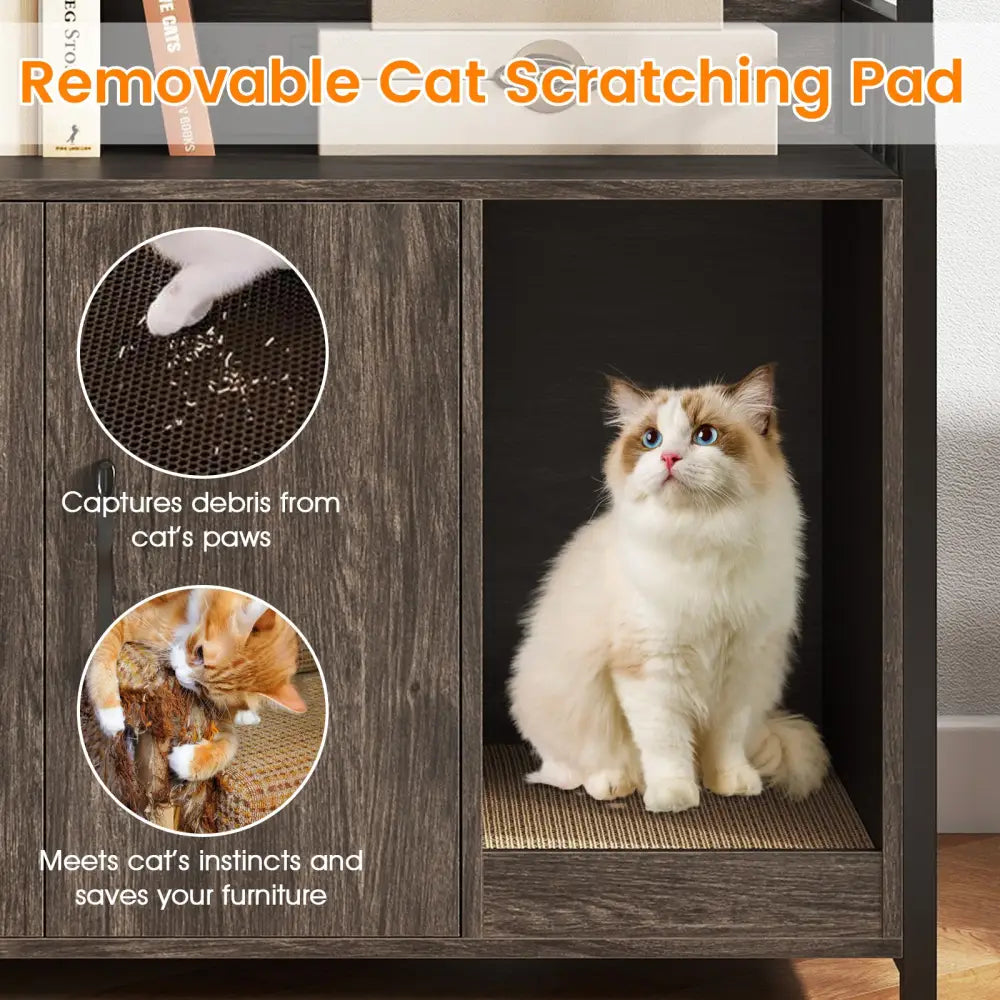 Cat Litter Box Enclosure with Storage Shelves and Scratching Pad-Gray - Gray - Cat Houses