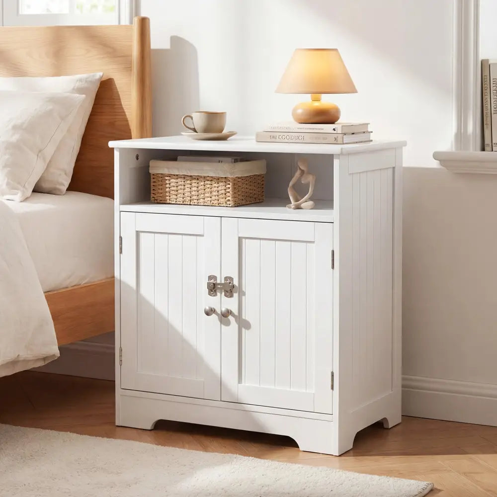 Cat Litter Box Enclosure Wooden Hidden Pet Washroom Furniture-White - White - Cat Houses