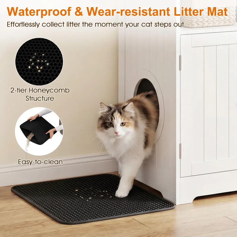 Cat Litter Box Enclosure Wooden Hidden Pet Washroom Furniture-White - White - Cat Houses