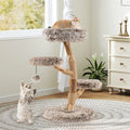Cat Tree Solid Pear Wood with Perch and Natural Jute Scratching Posts-Brown - Brown - Cat Trees Condos & Scratchers