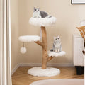 Cat Tree Solid Pear Wood with Perch and Natural Jute Scratching Posts-White - White - Cat Trees Condos & Scratchers