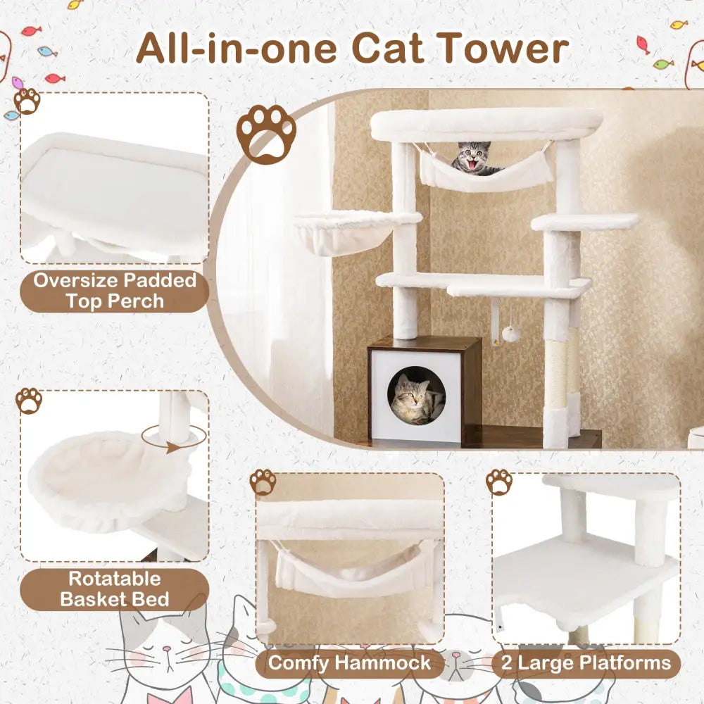 Cat Tree with Litter Box Enclosure for Indoor Cats-Rustic Brown - Rustic Brown - Cat Trees Condos & Scratchers