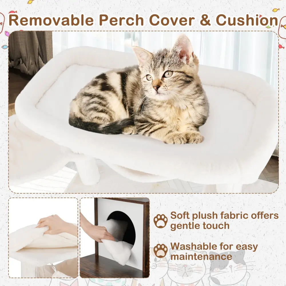Cat Tree with Litter Box Enclosure for Indoor Cats-Rustic Brown - Rustic Brown - Cat Trees Condos & Scratchers