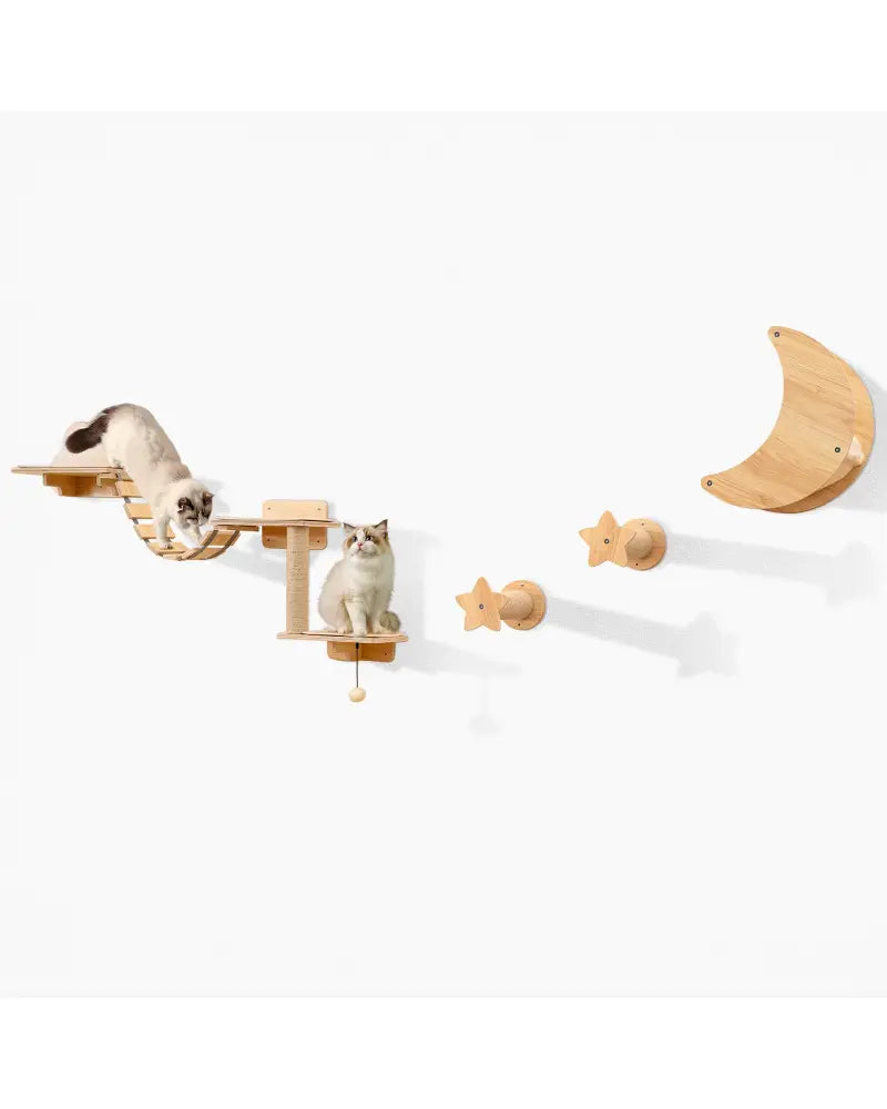 Cat Wall Furniture Set Kitten Wall Mounted Shelves with Hammock-Natural - Natural - Cat Trees Condos & Scratchers