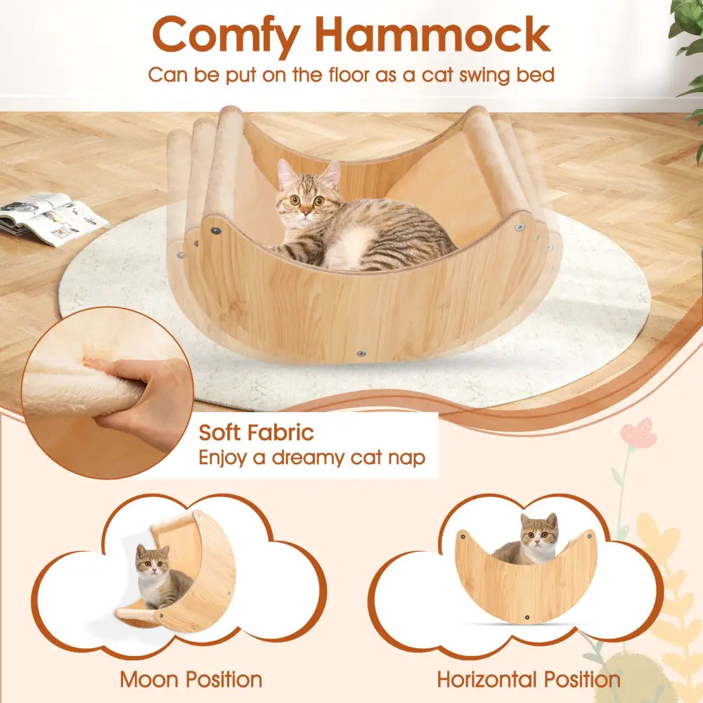 Cat Wall Furniture Set Kitten Wall Mounted Shelves with Hammock-Natural - Natural - Cat Trees Condos & Scratchers