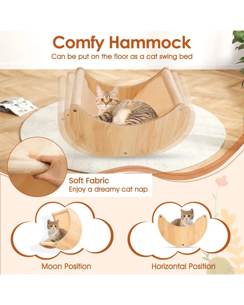 Cat Wall Furniture Set Kitten Wall Mounted Shelves with Hammock-Natural - Natural - Cat Trees Condos & Scratchers