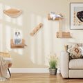 Cat Wall Furniture Set of 4 with Hammock 2-step Cat Tree and Perch-Natural - Natural - Cat Trees Condos & Scratchers