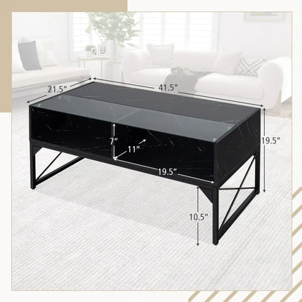 Center Table with Faux Marble and Tempered Glass Top-Black - Black - Coffee Tables