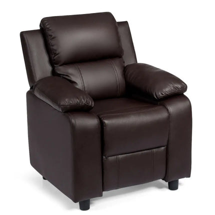 ceshi-Deluxe Padded Kids Sofa Armchair Recliner Headrest Children w/ Storage Arm Brown - Brown - Kids Chairs & Seating