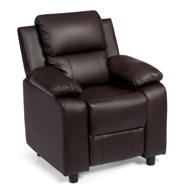 ceshi-Deluxe Padded Kids Sofa Armchair Recliner Headrest Children w/ Storage Arm Brown - Brown - Kids Chairs & Seating