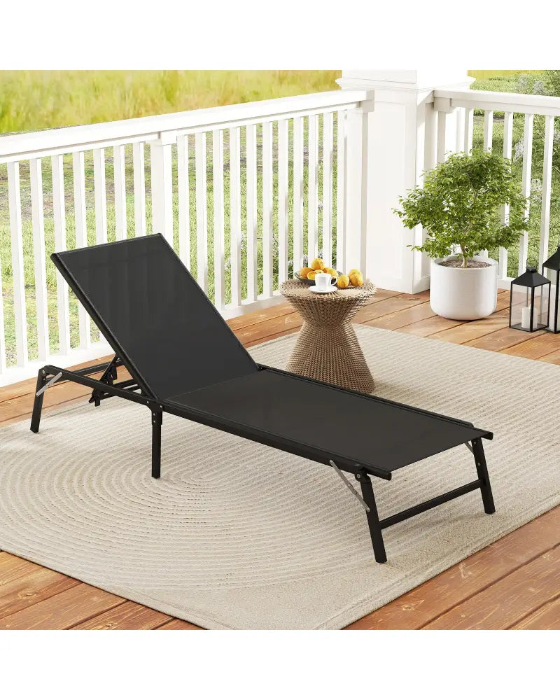 Chaise Lounge Chair Set of 2 Foldable Patio Lounge Chairs-Black - Black - Outdoor Chaise Lounges