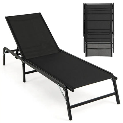 Chaise Lounge Chair Set of 2 Foldable Patio Lounge Chairs-Black - Black - Outdoor Chaise Lounges