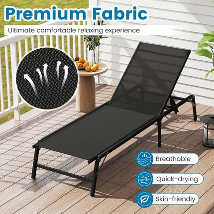 Chaise Lounge Chair Set of 2 Foldable Patio Lounge Chairs-Black - Black - Outdoor Chaise Lounges