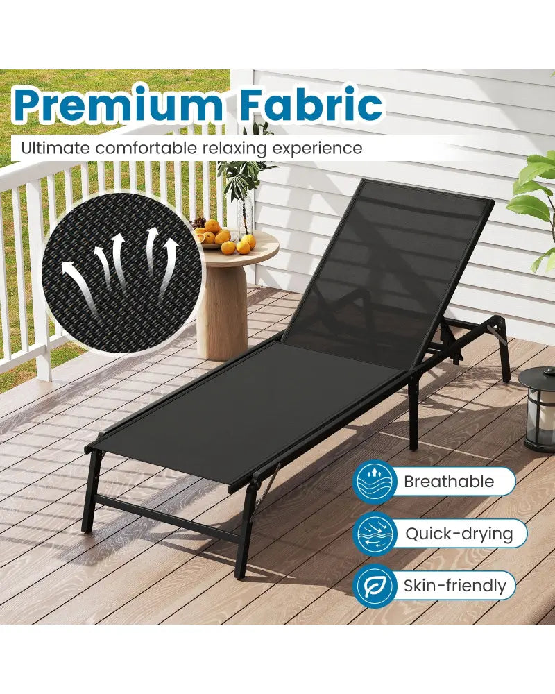 Chaise Lounge Chair Set of 2 Foldable Patio Lounge Chairs-Black - Black - Outdoor Chaise Lounges