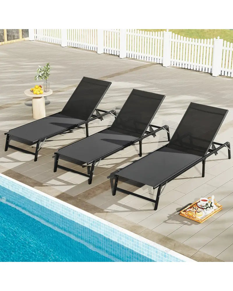Chaise Lounge Chair Set of 2 Foldable Patio Lounge Chairs-Black - Black - Outdoor Chaise Lounges