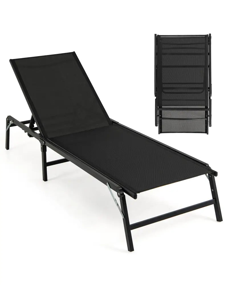 Chaise Lounge Chair Set of 2 Foldable Patio Lounge Chairs-Black - Black - Outdoor Chaise Lounges