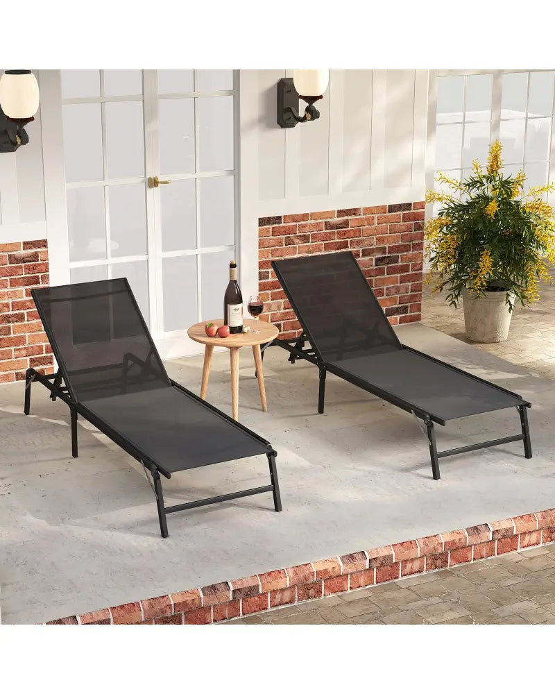 Chaise Lounge Chair Set of 2 Foldable Patio Lounge Chairs-Black - Black - Outdoor Chaise Lounges